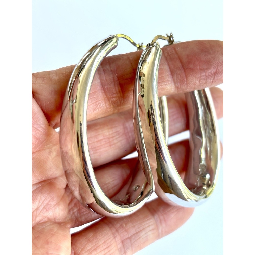 Arthur Court Aluminum Hoop Earrings 2.5 In Oval‎ Polished Discontinued Jewelry